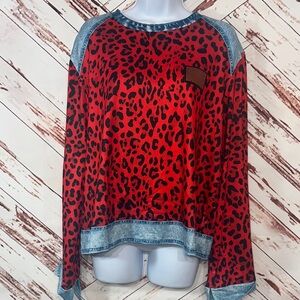 NWOT Red Leopard Print Long Sleeve Top
